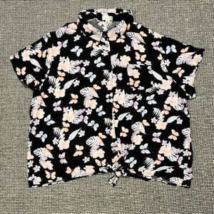 J for Justify Black Floral Button-Up with Pastel Blooms